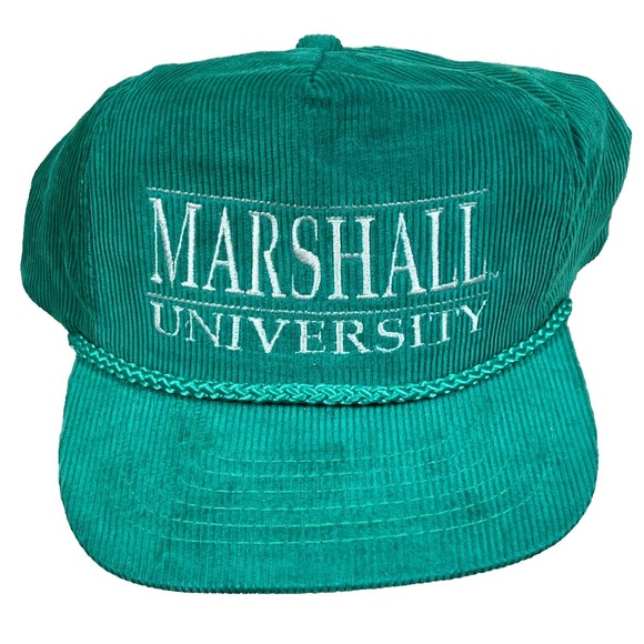 Headmaster Other - Vintage Marshall Thundering Herd Hat Cap Snapback 90s Green Corduroy Rope Adult
